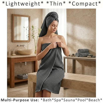 PÜSKÜL 2-Piece Natural 100% Turkish Cotton Waffle Bath Towels Extra-Large | Dark Gray, 32x63" Bath Sheet Towel, Light Soft Absorbent Quick-Dry Lint-Free Premium Honeycomb Weave Oeko-Tex Made in Turkiye - color: Anthracite Dark Gray, size: Bath Towels - Pa