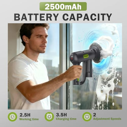 Electric Spin Scrubber Cordless, 2 Speeds Power Cleaning Brush, 150 Mins Runtime Rechargeable Shower Scrubber with 9 Replaceable Accessories for Bathroom, Tile, Grout, Kitchen, Floor, Car