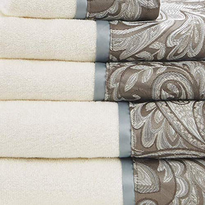Madison Park Aubrey Cotton Bath Towel Set Jacquard, 6 Piece, Blue/Brown | Plush Feel, Hotel Quality for Bathroom, Paisley Pattern, Absorbent, OEKO-TEX Certified - color: Blue/Brown