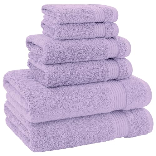 American Veteran Towel, 100% Cotton Turkish 6 Piece Towel Set, Luxury Towels Set of 6 for Bathroom Essentials, 2 Bath Towel 2 Hand Towel 2 Washcloth, Lilac - color: Lilac, size: XL 6PC