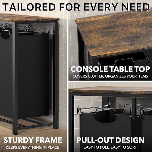 Simple Houseware 3-Section Laundry Sorter w/Tabletop Shelf, Rustic Brown | 3 Pull-Out,10-Gallon Hampers, Metal Frame Laundry Organizer for Bedroom, Bathroom,
