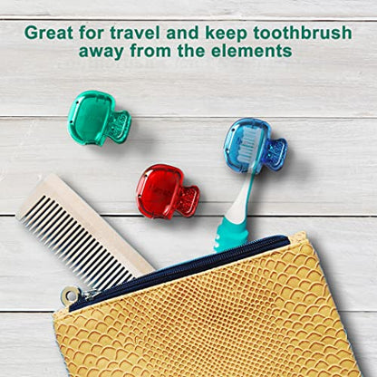 Mspan Toothbrush Head Cover Cap: Tooth Brush Protector Cute Plastic Clip Pod Compatible with Standard & Electric Toothbrush - Travel Case for Traveling & Home - 4 Packs - color: Blue, Red, Teal, Brown
