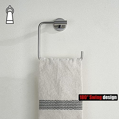 JQK Chrome Towel Ring, Stainless Steel Square Ring Towel Holder for Bathroom, 6 Inch Matte Black Wall Mount, TR140-CH - color: Chrome