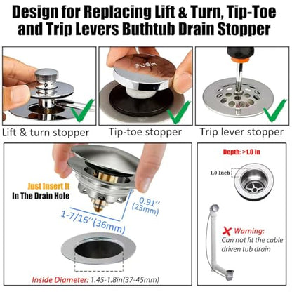 Anlige Bathtub Drain Stopper, Pop Up Tub Stopper and Cover, Bottom with Hair Catcher, Universal for 1.45 in to 1.8 in Drain, Replaces Old Drain Plug, Brushed Nickel - color: Brushed Nickel