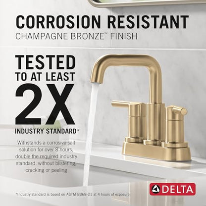 Delta Nicoli Centerset Brushed Gold Bathroom Faucet with Sprayer, 4 Inch 3 Hole Bathroom Sink Faucet with Pull Out Sprayer, Push-Pop Drain, Champagne Bronze 25849LF-CZ - color: Champagne Bronze