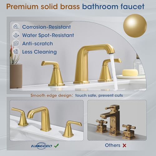 Gold Bathroom Faucet,Bathroom Sink Faucet,Brushed Gold Bathroom Faucet 3 Hole, with Pop Up Drain and CUPC Supply Lines for Vanity,Lavatory RV Farmhouse (HG-8904-BG) - color: B-Brushed Gold