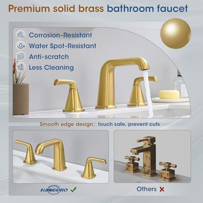 Gold Bathroom Faucet,Bathroom Sink Faucet,Brushed Gold Bathroom Faucet 3 Hole, with Pop Up Drain and CUPC Supply Lines for Vanity,Lavatory RV Farmhouse (HG-8904-BG) - color: B-Brushed Gold