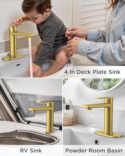 FORIOUS Brushed Gold Bathroom Faucet 1 Hole, Bathroom Vanity Faucet Gold | Single Hole Gold Sink Faucet Bathroom Single Handle, Vanity Gold Faucet for Bathroom Sink with 1.2 GPM Water-Saving Aerator - color: Brushed Gold