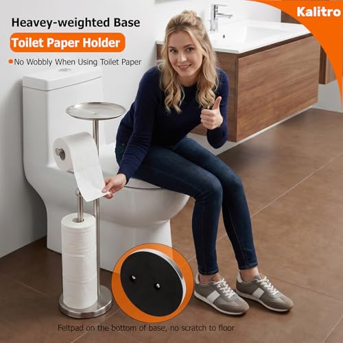 Kalitro Toilet Paper Holder Freestanding with Big Shelf, 4 Rolls Reserve Paper Holder Stand, Modern Paper Roll Holder with Storage Space for Phones (Brushed Nickel) - color: Brushed Nickel