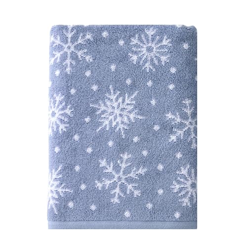 SKL Home Christmas/Winter Scattered Snowflakes Bath Towel, Blue | 100% Cotton. 500 GSM weight. Soft & absorbent. Reversible jacquard pattern. Great for holiday gifting. - color: Scattered Snowflakes (Blue), style: Bath Towel