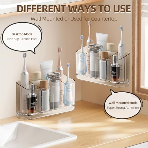 Wall Mounted Toothbrush Holder with Drainage, Large Detachable Toothbrush | and Toothpaste Holder with Divider for Bathroom, Anti-Slip Electric Tooth Brush Holder Set, Bathroom Accessory - Clear - size: Large
