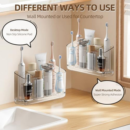Wall Mounted Toothbrush Holder with Drainage, Large Detachable Toothbrush | and Toothpaste Holder with Divider for Bathroom, Anti-Slip Electric Tooth Brush Holder Set, Bathroom Accessory - Clear - size: Large