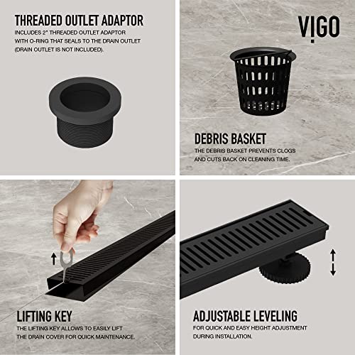 VIGO Elan 24 in. Linear Shower Drain in Matte Black - VG07002MB - color: Matte Black, size: 24 in.
