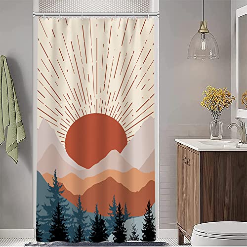 Boho Sunrise Stall Shower Curtain with Hooks 36x72 Inch | Waterproof Small Terracotta Mountain Forest Bathroom Curtain for Shower Stall, Machine Washable - color: Abstract 024, size: 36"W x 72"L (Pack of 1)