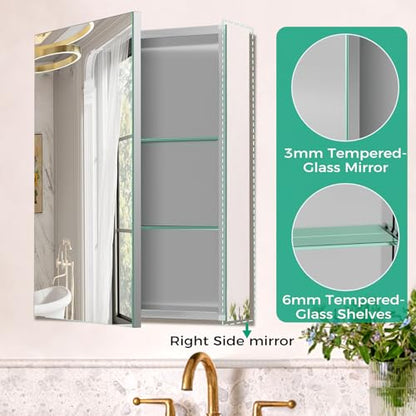 Medicine Cabinet Mirror,Bathroom Mirror with Storage 24 x 32 in | Bathroom Medicine Cabinet With Mirror And Adjustable Shelves, Aluminum Recessed or Wall Mounted Medicine Cabinets - size: 24 x 32 inches
