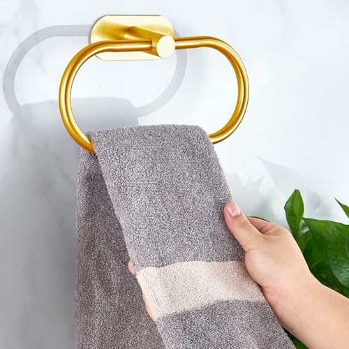 Towel Bar/Bath Towel Ring, Self Adhesive Hand Towel Ring for Bathroom, Stainless Steel Sticky Hand Towel Holder, No Drilling Modern Round Towel Hanger Wall Mounted (Gold) - color: Gold
