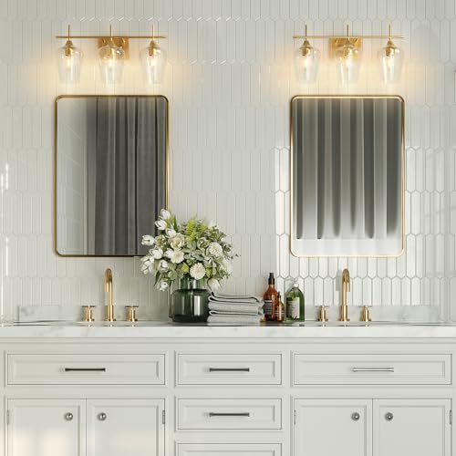 VONLUCE 3 Light Bathroom Vanity Light Fixture,Brushed Gold | Wine Glass Shades, E26 Sockets, Easy to install, Vanity Lights for Bathroom Bedroom Hallway Living Room - color: Gold, size: 3-Light