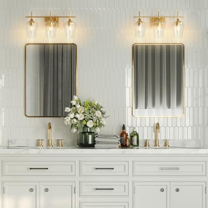 VONLUCE 3 Light Bathroom Vanity Light Fixture,Brushed Gold | Wine Glass Shades, E26 Sockets, Easy to install, Vanity Lights for Bathroom Bedroom Hallway Living Room - color: Gold, size: 3-Light