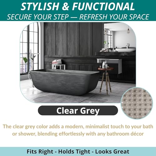 ENKOSI Non-Slip Bath & Shower Mat 40x16 Extra Long, Suction & Drain Holes | Clear Gray look; Durable PVC; 40x16 in, Clear Gray - color: Clear Gray