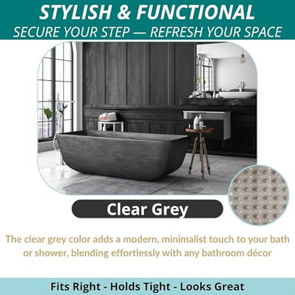 ENKOSI Non-Slip Bath & Shower Mat 40x16 Extra Long, Suction & Drain Holes | Clear Gray look; Durable PVC; 40x16 in, Clear Gray - color: Clear Gray