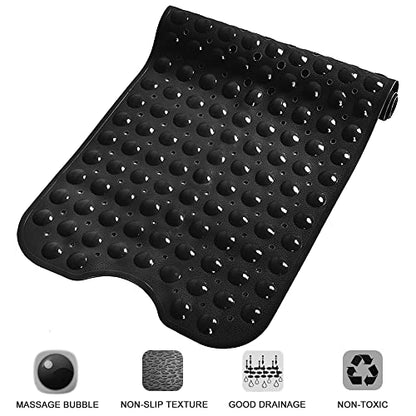 Bathtub and Shower Mats, Extra Long Non-Slip Bath Tub Mat 39 x 16 Inch, Machine Washable Bathmat with Suction Cups & Drain Holes for Bathroom Floor, Black - color: Black
