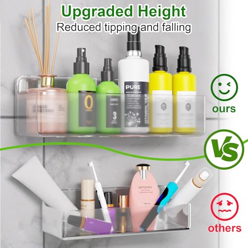 Adhesive Shower Caddy Shower Shelves Bathroom Organizer and Storage | 6 Pack，Rustproof，No Drilling，with Soap Holder，Clear，Acrylic， Large Capacity，Removable and Reusable，Plastics，Wall-Mounted - color: clear