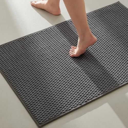 TYUU Bathroom Rugs Non Slip Washable, Super Absorbent Thin Bath Mat Quick Dry Low Pile Bathroom Rug, Dark Grey 24"x36" - color: Dark Grey, size: 2' X 3' (Rectangular)