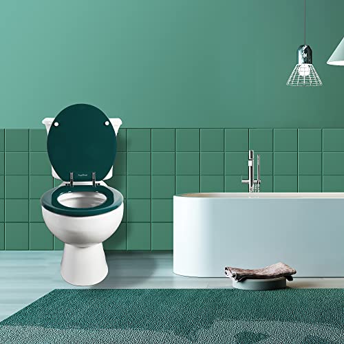 Angol Shiold Wood Toilet Seat, Zinc Alloy Hinges (Round, Dark Green) | Round Toilet Seat, Scratch Resistant Wood Surface, Easy to Install and Clean - color: Dark Green, size: Round