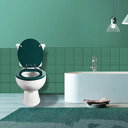 Angol Shiold Wood Toilet Seat, Zinc Alloy Hinges (Round, Dark Green) | Round Toilet Seat, Scratch Resistant Wood Surface, Easy to Install and Clean - color: Dark Green, size: Round