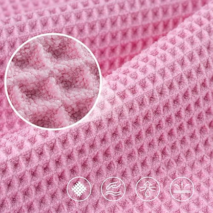 POLYTE 430 GSM Poly Blend Microfiber Quick Dry Waffle Bath Towel, 30x60 in | 4 Pack, Oversize, Lint Free, Body Towel - color: Gray,pink