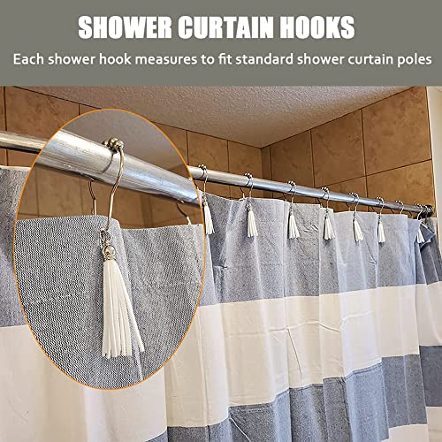 Shower Curtain Hooks Rings, 304 Stainless Steel Shower Curtain Rust Resistant Hooks for Bathroom Shower Rods Set of 12 (White) - color: White