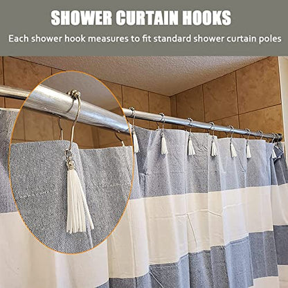 Shower Curtain Hooks Rings, 304 Stainless Steel Shower Curtain Rust Resistant Hooks for Bathroom Shower Rods Set of 12 (White) - color: White