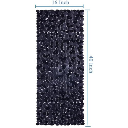 Webos Bath Shower Mat Non Slip: Extra Large Pebble Bathtub mat for Families, Anti Slip Shower Matt with Drain Holes Suction Cups Tub Mat - 16 X 40 Inch Black - color: Pebble Black