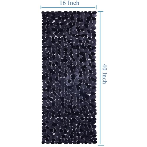 Webos Bath Shower Mat Non Slip: Extra Large Pebble Bathtub mat for Families, Anti Slip Shower Matt with Drain Holes Suction Cups Tub Mat - 16 X 40 Inch Black - color: Pebble Black
