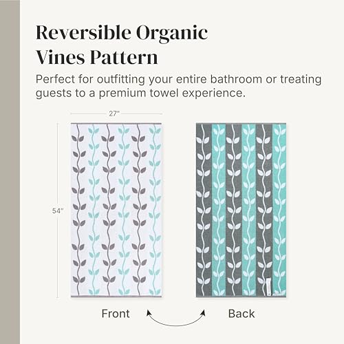 Modern Threads 6 Piece Bath Towel Set – Bathroom Set with 2 Bath Towels, 2 Hand Towels, and 2 Wash Cloths – 100% Cotton, Super Absorbent & Extra Soft – Reversible Natural Vine (Aqua) - color: Aqua