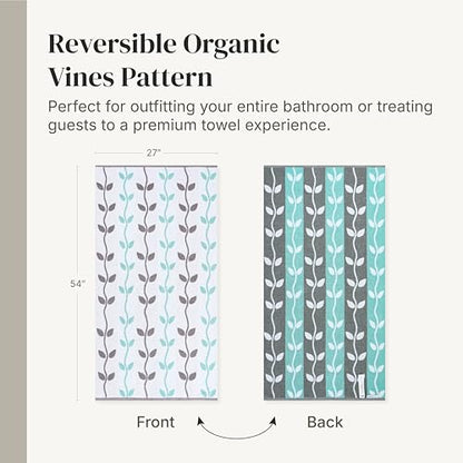 Modern Threads 6 Piece Bath Towel Set – Bathroom Set with 2 Bath Towels, 2 Hand Towels, and 2 Wash Cloths – 100% Cotton, Super Absorbent & Extra Soft – Reversible Natural Vine (Aqua) - color: Aqua