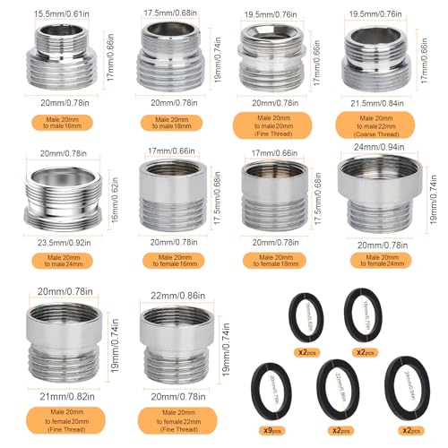 10 pcs Faucet Adapter Kit, CNYMANY Kitchen Aerator Adapter Set Male M20 Female Sink Adapter Connecting Garden Hose Water Filter Standard Hose via Diverter