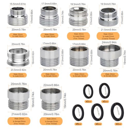 10 pcs Faucet Adapter Kit, CNYMANY Kitchen Aerator Adapter Set Male M20 Female Sink Adapter Connecting Garden Hose Water Filter Standard Hose via Diverter