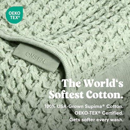 ONSEN Supima® Waffle Face Towels, Quick Dry Lint Free 100% USA Cotton, Lightweight Absorbent Face Towel Set, 12x12 in (Sage Green, Face Towel 2-Pack) - color: Sage Green, size: Face Towel 2-Pack