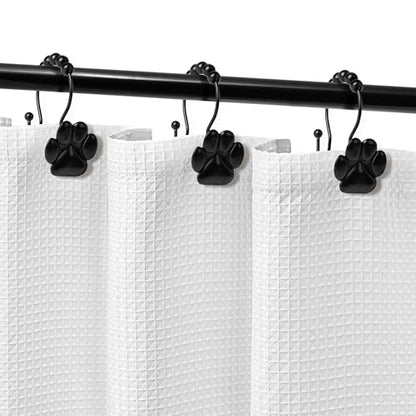 Sunlit Fashion Design Cute Paw Print Polished Double Shower Curtain Hooks for Dog Cat and Bear, Rust Proof Oil Metal Shower Curtain Rings, Black-12 Pack - color: Black With Double Hooks