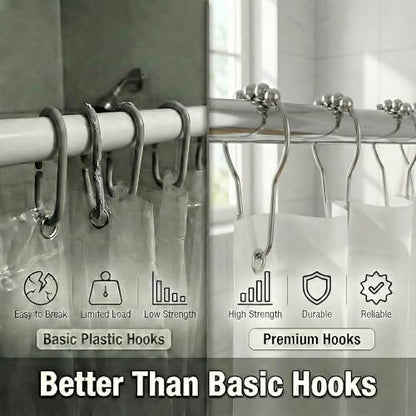 Shower Curtain Hooks Rings Set of 12, Rust Resistant Metal Double Glide Shower Hooks with Smooth Roller Balls for Bathroom Shower Rods and Curtains Nickel - color: Nickel