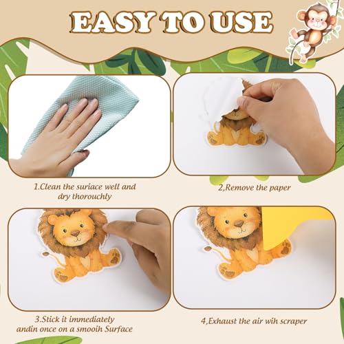 Whaline 24Pcs Woodland Animal Bathroom Non Slip Stickers Waterproof Anti Slip Bathtub Treads with Scraper Cartoon Forest Animal Adhesive Decals for Bathroom Shower Floor Decor