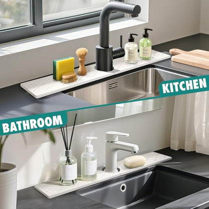 23.6 Inch Stone Faucet Mat for Kitchen Sink, Diatomite Absorbent Fast Drying Stone Sink Tray, Faucet Splash Guard Prevents Moisture for Kitchen Bathroom Countertop