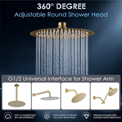 Midanya Round Rain Shower Head,High Pressure,Brushed Gold 10 Inch | 360°Swivel,Ceiling or Wall Mount,Waterfall Full Body Coverage,Bathroom Remodel,Stainless Steel Large Rainfall Shower Head - color: Gold, size: 10 Inch