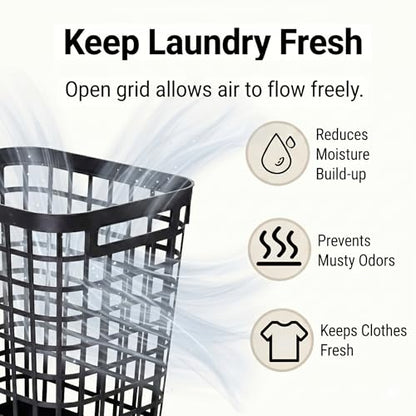 Heavy Duty Rolling Laundry Hamper with Wheels - 2.6 Bushel (90L+) Large Plastic Laundry Basket, Tall Ventilated Dirty Clothes Organizer for Bedroom, Bathroom & Dorm Room, No Assembly Required (Black) - size: Black