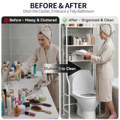 3-Tier Over The Toilet Storage, Freestanding Metal Bathroom Shelves, Space Saver Above The Over Toilet Storage Shelf for Bathroom (White) - color: White