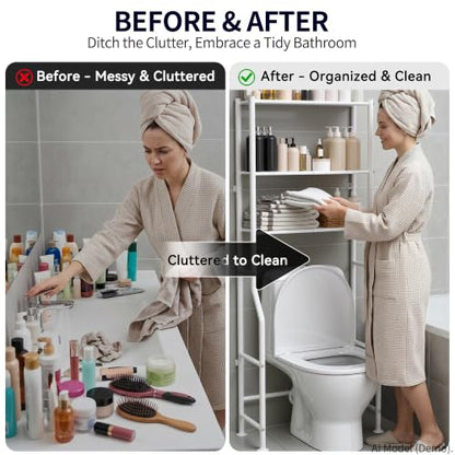 3-Tier Over The Toilet Storage, Freestanding Metal Bathroom Shelves, Space Saver Above The Over Toilet Storage Shelf for Bathroom (White) - color: White