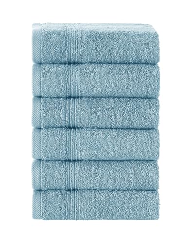 Ozdilek 6-Piece Washcloth Set 13x13 Towels 100% Turkish Cotton, Soft, Absorbent, Gentle on Sensitive Skin, Multi-Purpose Use, Washable, Reusable, Ideal for Baby Care & Spa 6 Towels (Milky Blue) - color: Milky Blue