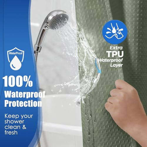 Waterproof Waffle Shower Curtain, 260GSM Heavy Duty Fabric with 12 Stainless Steel Hooks, Luxury Hotel Spa Style for Bathroom, Machine Washable, 72 x 72, Green - color: Waffle-sage Green