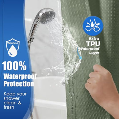 Waterproof Waffle Shower Curtain, 260GSM Heavy Duty Fabric with 12 Stainless Steel Hooks, Luxury Hotel Spa Style for Bathroom, Machine Washable, 72 x 72, Green - color: Waffle-sage Green